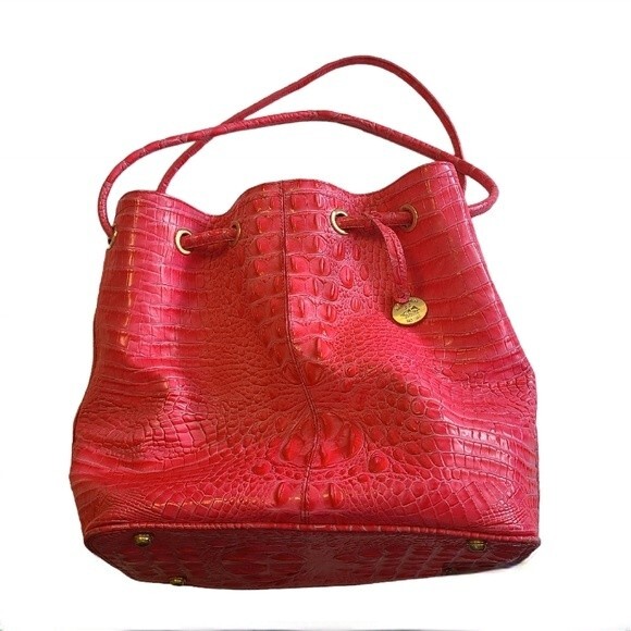 Brahmin hot pink croc bucket purse - Picture 1 of 11